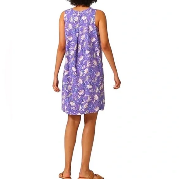 J.Jill Linen Floral Sleeveless A-Line dress Light Pansy Whimsical Jacobean - Picture 3 of 5